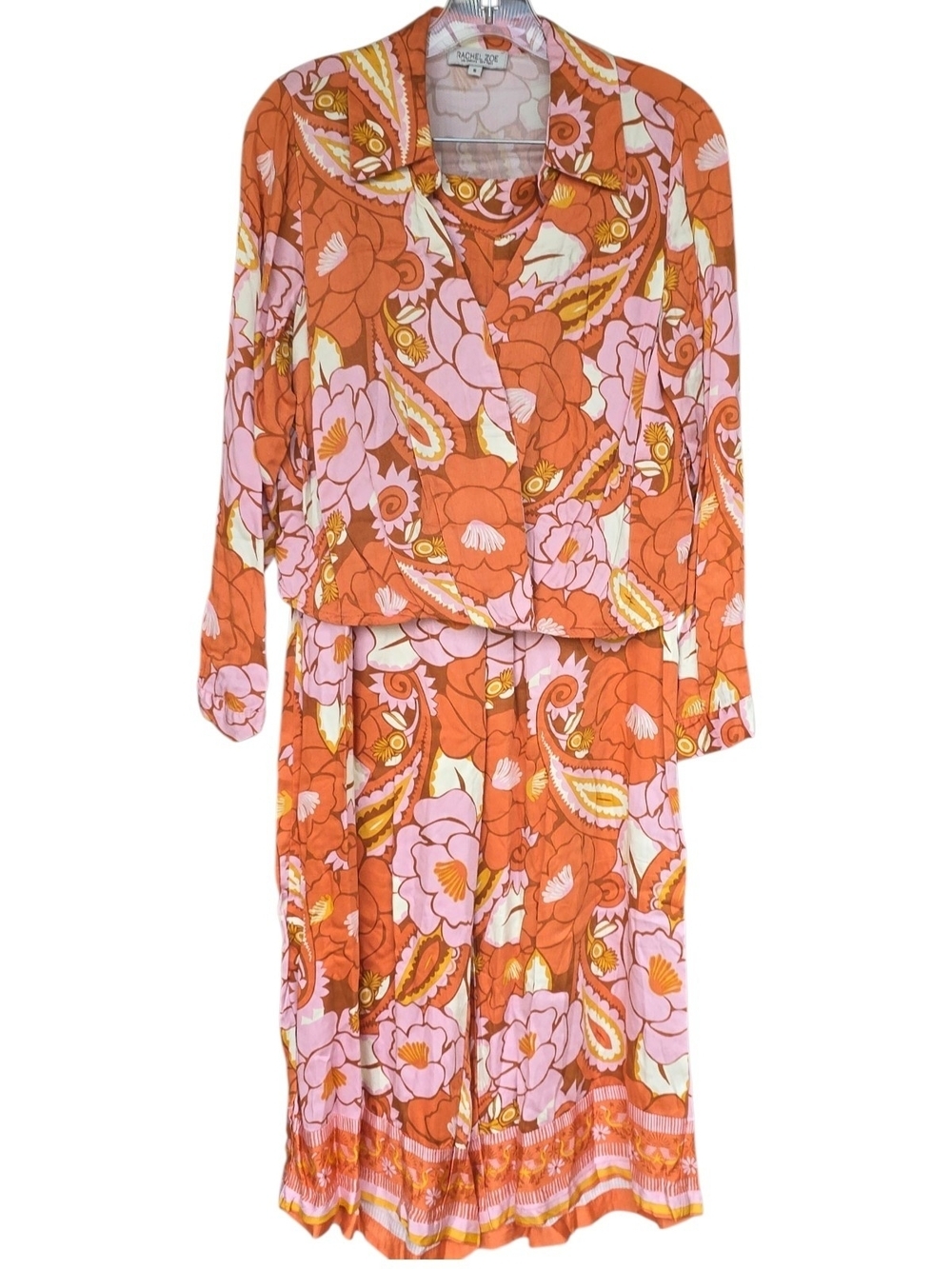 Rachel Zoe Orange & Pink Floral Long-Sleeve Wide Leg Pants Set Separates